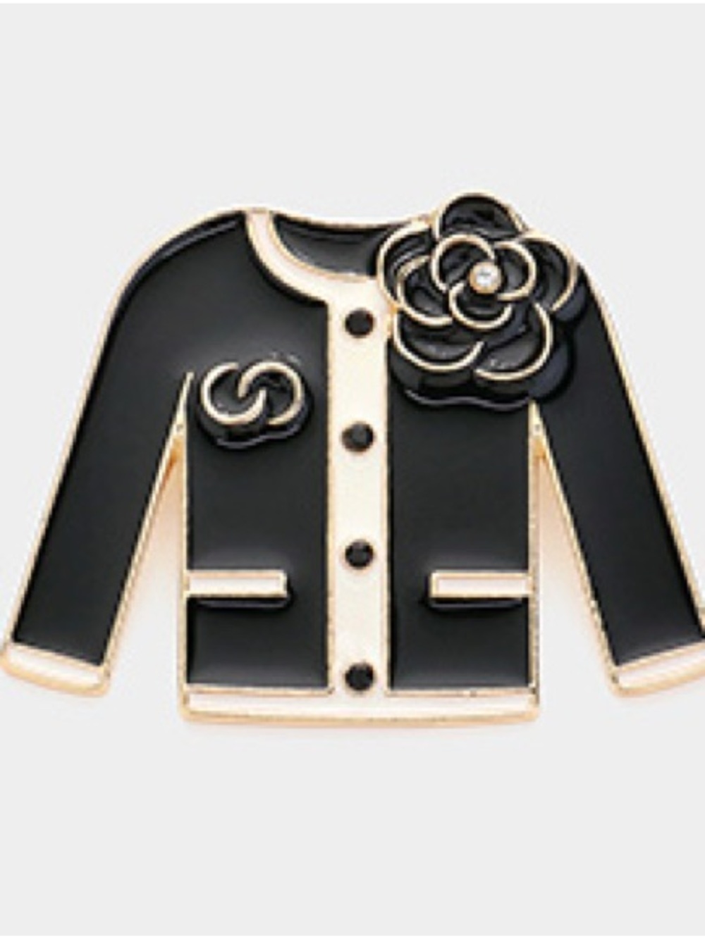 Black Enamel Jacket Brooch with Floral Accent